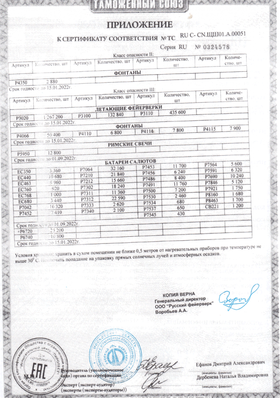 Сертификат соответствия № 0324578  - Суздаль | suzdal.salutsklad.ru 